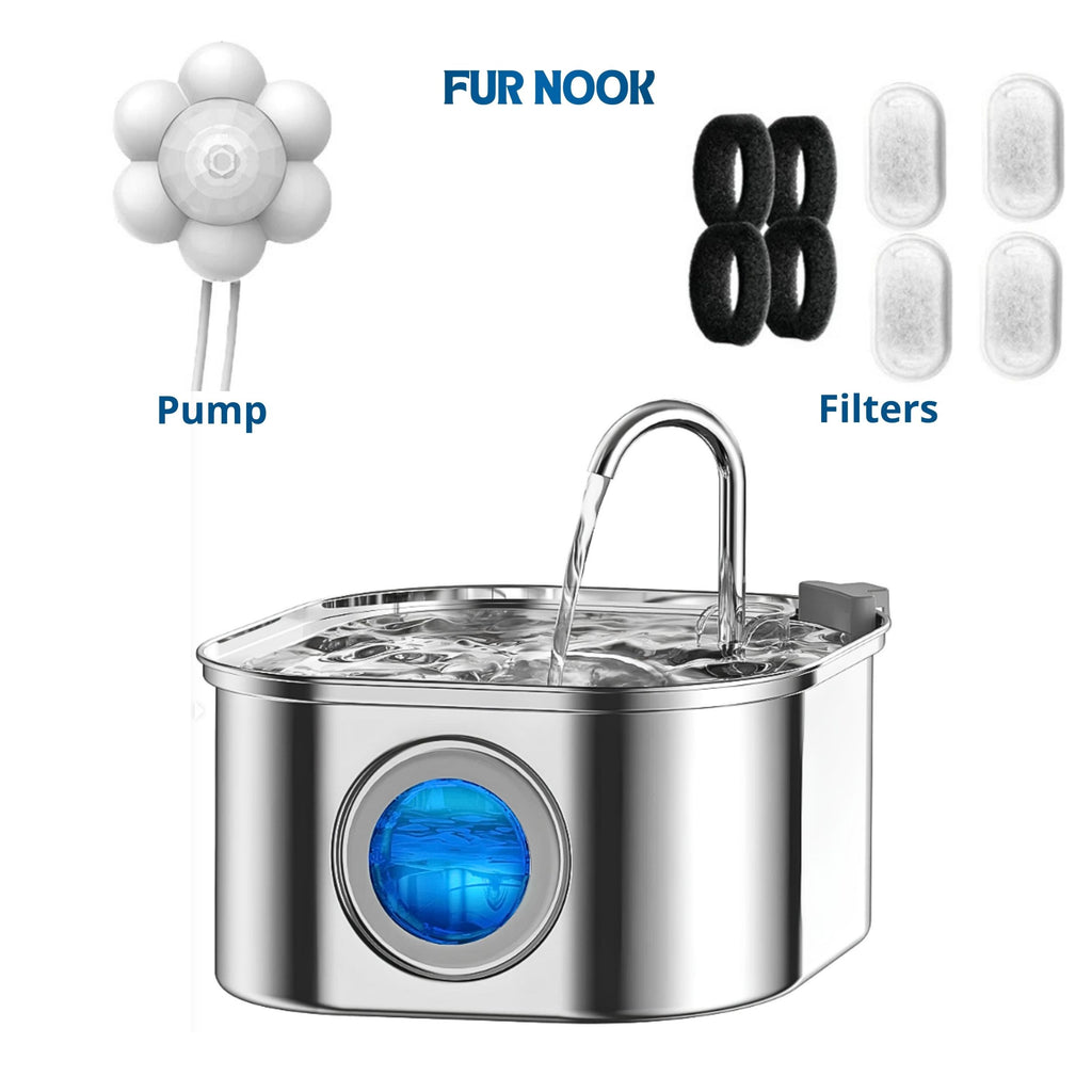 Customers find the water fountain exceptionally quiet and appreciate its stainless steel construction that stays clean. The fountain is easy to assemble, disassemble, and maintain, and cats love using it. The design receives positive feedback, with one customer specifically mentioning the tulip-style dispenser. While the filters last a long time, customers report that the pump stops working after a month, and some units broke after 5 months of use.